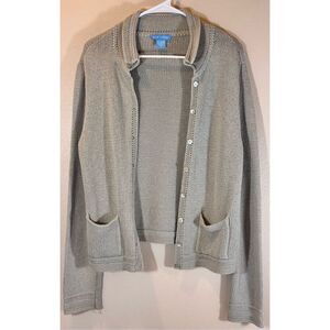 White + Warren Stone Gray Knitted Button Up Collared Cardigan Women's Size Small